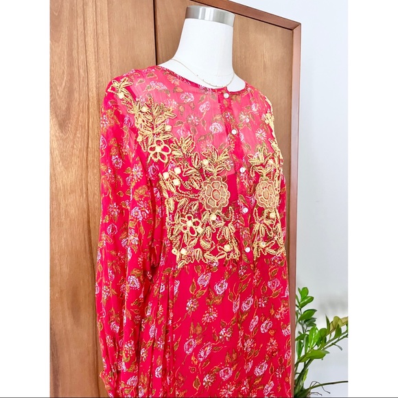 Zara Red Flowy Embroidered Dress - Picture 8 of 9